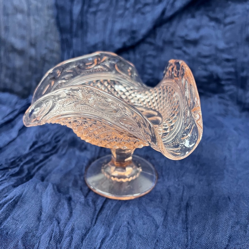 Elegant Pink Pressed Glass Pedestal Compote Bowl